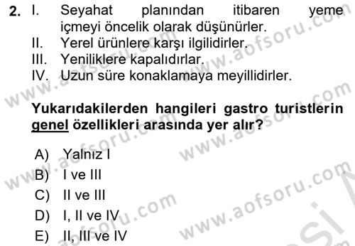 Gastronominin Temelleri Dersi 2025 - 2026 Yılı (Final) Dönem Sonu Sınav Soruları 2. Soru