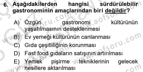 Gastronominin Temelleri Dersi 2025 - 2026 Yılı (Final) Dönem Sonu Sınav Soruları 6. Soru