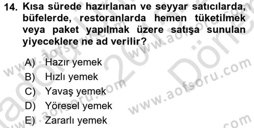 Gastronomi Tarihi Dersi 2015 - 2016 Yılı (Final) Dönem Sonu Sınav Soruları 14. Soru
