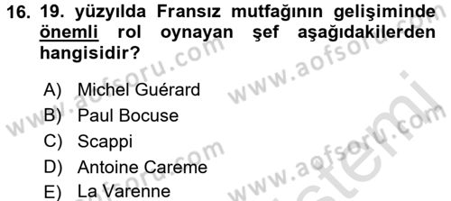 Gastronomi Tarihi Dersi 2015 - 2016 Yılı (Final) Dönem Sonu Sınav Soruları 16. Soru