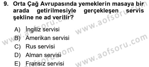 Gastronomi Tarihi Dersi 2015 - 2016 Yılı (Final) Dönem Sonu Sınav Soruları 9. Soru