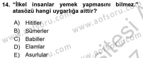 Gastronomi Tarihi Dersi 2016 - 2017 Yılı (Vize) Ara Sınav Soruları 14. Soru
