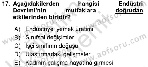 Gastronomi Tarihi Dersi 2016 - 2017 Yılı (Final) Dönem Sonu Sınav Soruları 17. Soru