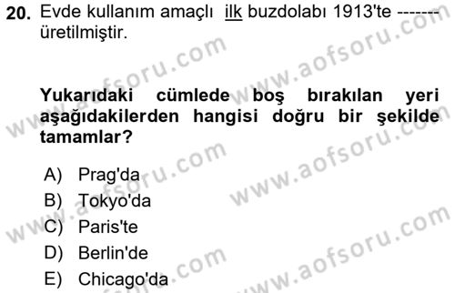 Gastronomi Tarihi Dersi 2017 - 2018 Yılı 3 Ders Sınav Soruları 20. Soru