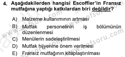 Gastronomi Tarihi Dersi 2017 - 2018 Yılı 3 Ders Sınav Soruları 4. Soru