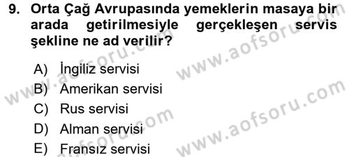 Gastronomi Tarihi Dersi 2017 - 2018 Yılı 3 Ders Sınav Soruları 9. Soru