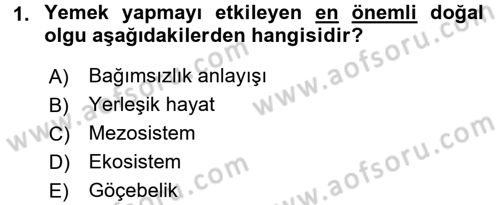 Gastronomi Tarihi Dersi 2017 - 2018 Yılı (Vize) Ara Sınav Soruları 1. Soru