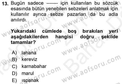 Gastronomi Tarihi Dersi 2017 - 2018 Yılı (Vize) Ara Sınav Soruları 13. Soru