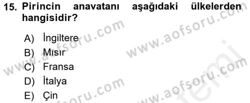 Gastronomi Tarihi Dersi 2017 - 2018 Yılı (Vize) Ara Sınav Soruları 15. Soru