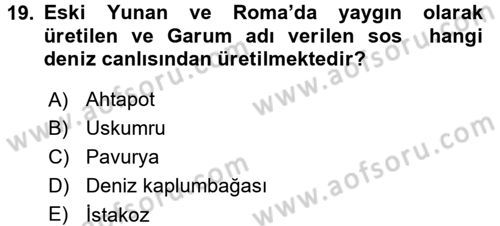 Gastronomi Tarihi Dersi 2017 - 2018 Yılı (Vize) Ara Sınav Soruları 19. Soru
