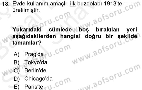 Gastronomi Tarihi Dersi 2017 - 2018 Yılı (Final) Dönem Sonu Sınav Soruları 18. Soru