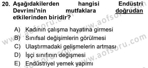 Gastronomi Tarihi Dersi 2017 - 2018 Yılı (Final) Dönem Sonu Sınav Soruları 20. Soru