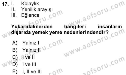 Gastronomi Tarihi Dersi 2018 - 2019 Yılı 3 Ders Sınav Soruları 17. Soru