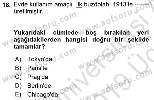 Gastronomi Tarihi Dersi 2018 - 2019 Yılı 3 Ders Sınav Soruları 18. Soru