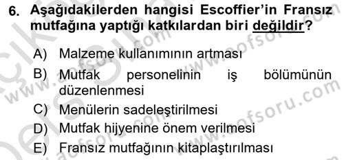 Gastronomi Tarihi Dersi 2018 - 2019 Yılı 3 Ders Sınav Soruları 6. Soru