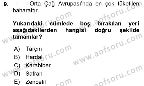 Gastronomi Tarihi Dersi 2018 - 2019 Yılı 3 Ders Sınav Soruları 9. Soru