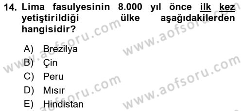 Gastronomi Tarihi Dersi 2018 - 2019 Yılı (Vize) Ara Sınav Soruları 14. Soru