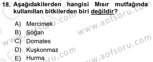 Gastronomi Tarihi Dersi 2018 - 2019 Yılı (Vize) Ara Sınav Soruları 18. Soru