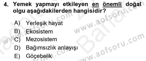 Gastronomi Tarihi Dersi 2018 - 2019 Yılı (Vize) Ara Sınav Soruları 4. Soru