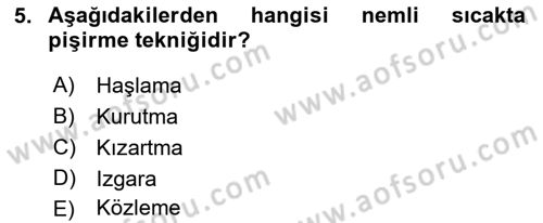 Gastronomi Tarihi Dersi 2018 - 2019 Yılı (Vize) Ara Sınav Soruları 5. Soru
