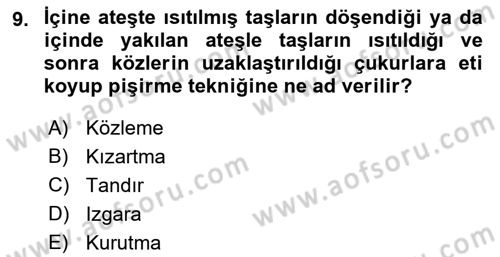 Gastronomi Tarihi Dersi 2018 - 2019 Yılı (Vize) Ara Sınav Soruları 9. Soru
