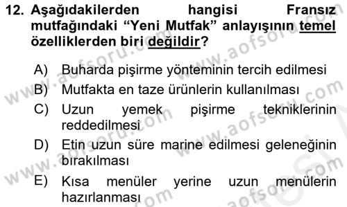 Gastronomi Tarihi Dersi 2018 - 2019 Yılı (Final) Dönem Sonu Sınav Soruları 12. Soru