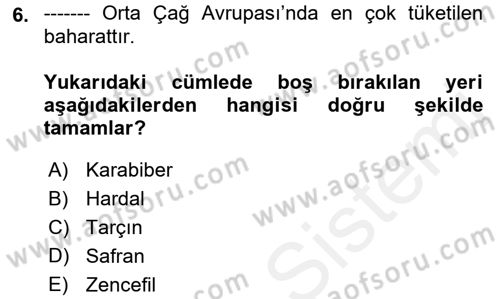 Gastronomi Tarihi Dersi 2018 - 2019 Yılı (Final) Dönem Sonu Sınav Soruları 6. Soru