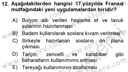Gastronomi Tarihi Dersi 2020 - 2021 Yılı Yaz Okulu Sınav Soruları 12. Soru