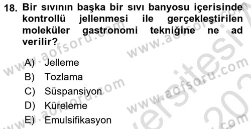 Gastronomi Tarihi Dersi 2020 - 2021 Yılı Yaz Okulu Sınav Soruları 18. Soru