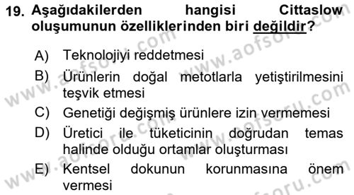 Gastronomi Tarihi Dersi 2020 - 2021 Yılı Yaz Okulu Sınav Soruları 19. Soru