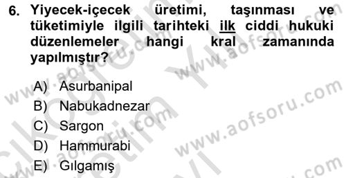 Gastronomi Tarihi Dersi 2020 - 2021 Yılı Yaz Okulu Sınav Soruları 6. Soru