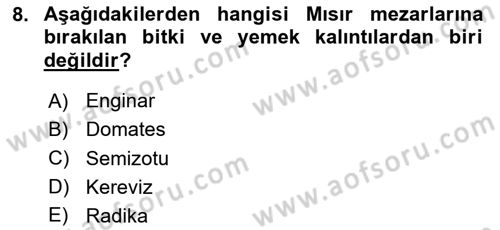 Gastronomi Tarihi Dersi 2020 - 2021 Yılı Yaz Okulu Sınav Soruları 8. Soru