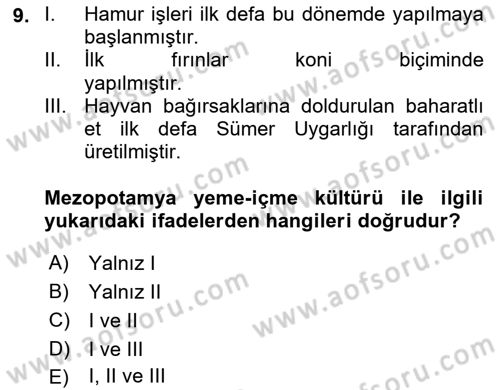 Gastronomi Tarihi Dersi 2020 - 2021 Yılı Yaz Okulu Sınav Soruları 9. Soru