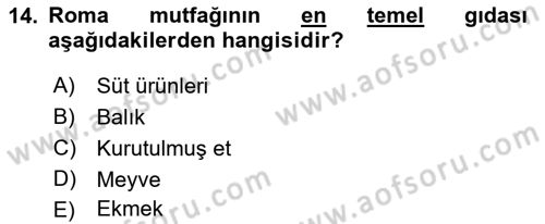 Gastronomi Tarihi Dersi 2021 - 2022 Yılı (Vize) Ara Sınav Soruları 14. Soru