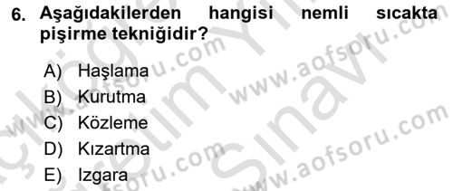 Gastronomi Tarihi Dersi 2021 - 2022 Yılı (Vize) Ara Sınav Soruları 6. Soru
