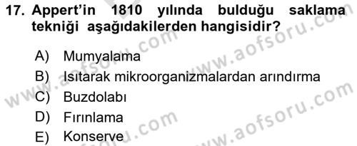 Gastronomi Tarihi Dersi 2021 - 2022 Yılı (Final) Dönem Sonu Sınav Soruları 17. Soru