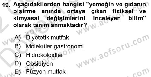 Gastronomi Tarihi Dersi 2021 - 2022 Yılı (Final) Dönem Sonu Sınav Soruları 19. Soru