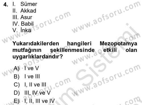 Gastronomi Tarihi Dersi 2021 - 2022 Yılı (Final) Dönem Sonu Sınav Soruları 4. Soru