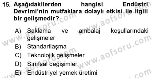 Gastronomi Tarihi Dersi 2022 - 2023 Yılı Yaz Okulu Sınav Soruları 15. Soru