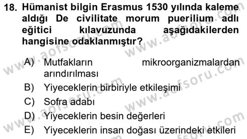 Gastronomi Tarihi Dersi 2022 - 2023 Yılı Yaz Okulu Sınav Soruları 18. Soru