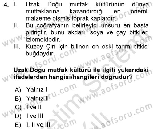Gastronomi Tarihi Dersi 2022 - 2023 Yılı Yaz Okulu Sınav Soruları 4. Soru