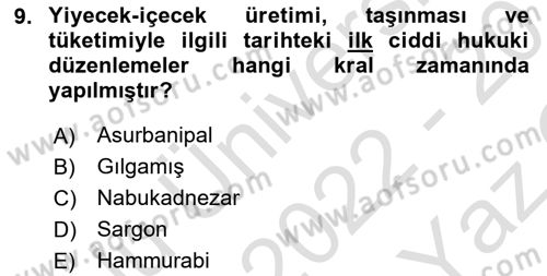 Gastronomi Tarihi Dersi 2022 - 2023 Yılı Yaz Okulu Sınav Soruları 9. Soru