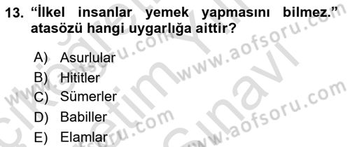 Gastronomi Tarihi Dersi 2023 - 2024 Yılı (Vize) Ara Sınav Soruları 13. Soru