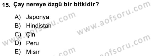 Gastronomi Tarihi Dersi 2023 - 2024 Yılı (Vize) Ara Sınav Soruları 15. Soru