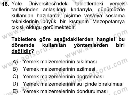 Gastronomi Tarihi Dersi 2023 - 2024 Yılı (Vize) Ara Sınav Soruları 18. Soru