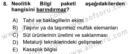Gastronomi Tarihi Dersi 2023 - 2024 Yılı (Vize) Ara Sınav Soruları 8. Soru