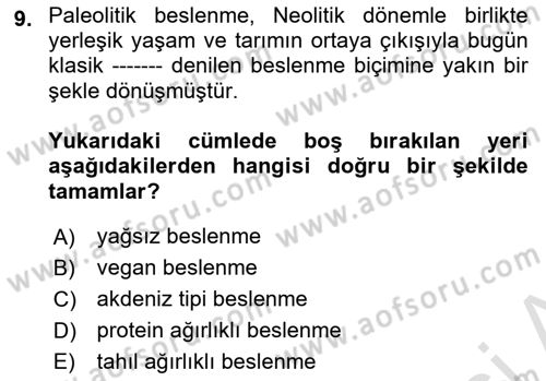 Gastronomi Tarihi Dersi 2023 - 2024 Yılı (Vize) Ara Sınav Soruları 9. Soru