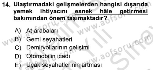 Gastronomi Tarihi Dersi 2023 - 2024 Yılı (Final) Dönem Sonu Sınav Soruları 14. Soru