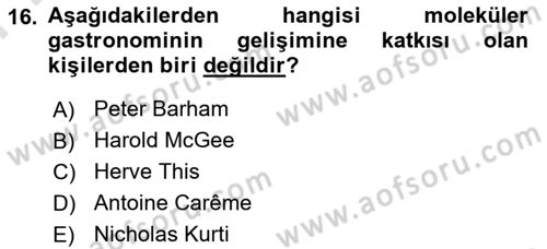 Gastronomi Tarihi Dersi 2023 - 2024 Yılı (Final) Dönem Sonu Sınav Soruları 16. Soru
