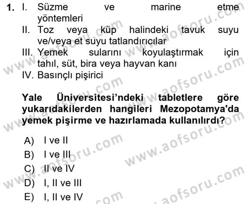 Gastronomi Tarihi Dersi 2023 - 2024 Yılı Yaz Okulu Sınav Soruları 1. Soru